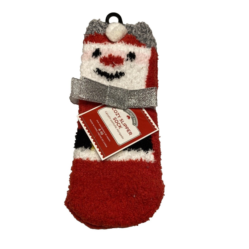 Holiday Time Womens Santa Ankle Slipper Socks Red White Fuzzy Shoe Size 4-10 NEW